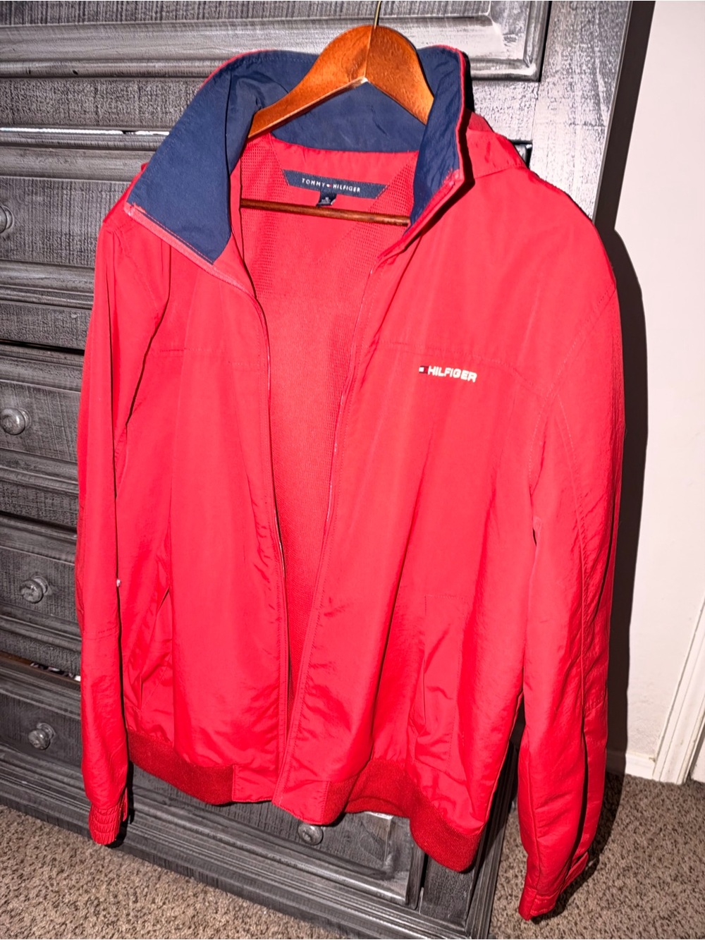 Tommy Hilfiger Red Men’s Windbreaker with Navy Trim